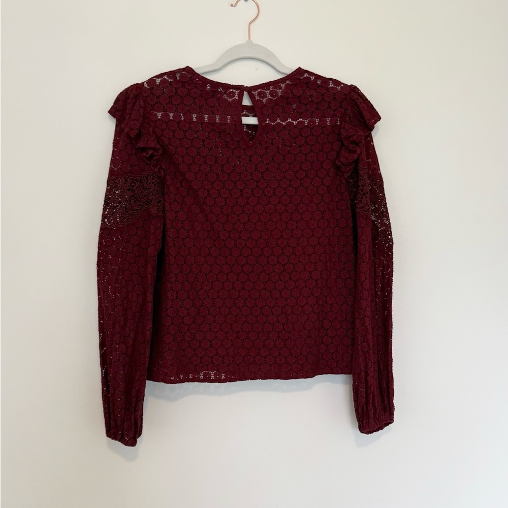 Express Red Ruffled Lace Long Sleeve Blouse